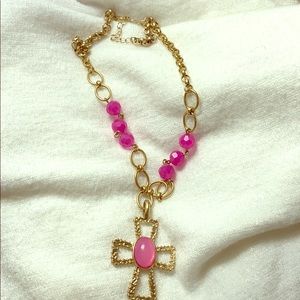 Pink chunky cross necklace